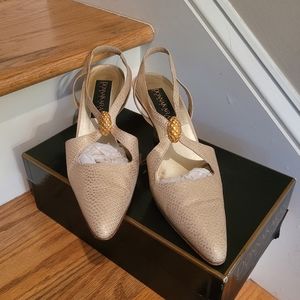 Donna Karen Creme Leather with Gold Adornment Heels